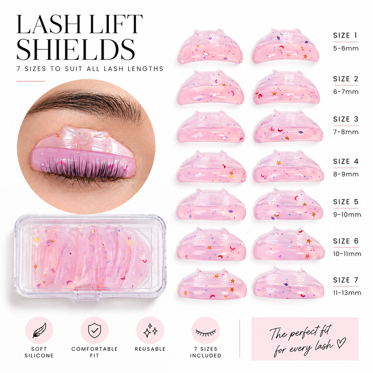 Cat Shape Silicone Lash Lit Shields - L Curl | 7 pairs